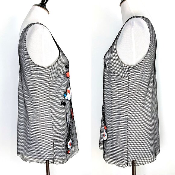 Sachin + Babi Black Mesh Sleeveless Top Abstract Patches & Sequins Medium - Picture 7 of 16